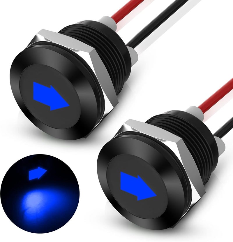 Linkstyle 2PCS 12V ضوء مؤشر LED، 1/2" قطع لوحة إشارة مؤشر، مصباح إشارة معدني مع أسلاك 300MM، أزرق - Image 1
